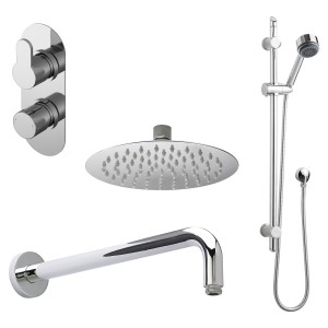 Arvan Chrome Shower Pack - Twin Thermostatic Valve, Wall Mounted Fixed Shower Head and Slider Rail Kit