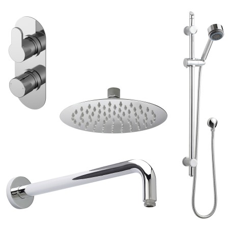 Arvan Chrome Shower Pack - Twin Thermostatic Valve, Wall Mounted Fixed Shower Head and Slider Rail Kit