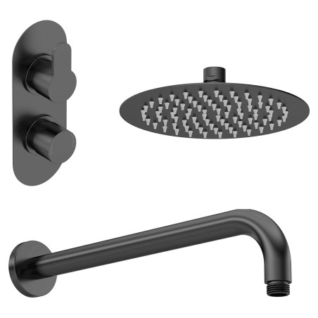 Arvan Matt Black Shower Pack - Twin Thermostatic Valve, Wall Mounted Fixed Shower Head