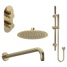 Arvan Brushed Brass Shower Pack - Twin Thermostatic Valve, Wall Mounted Fixed Shower Head and Slider Rail Kit