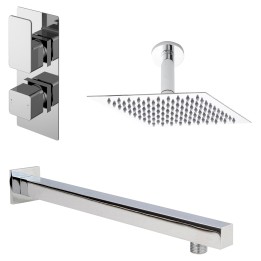 Windon Chrome Shower Pack - Twin Thermostatic Valve, Wall Mounted Fixed Shower Head
