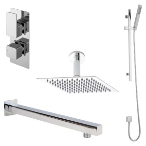 Windon Chrome Shower Pack - Twin Thermostatic Valve, Wall Mounted Fixed Shower Head and Slider Rail Kit