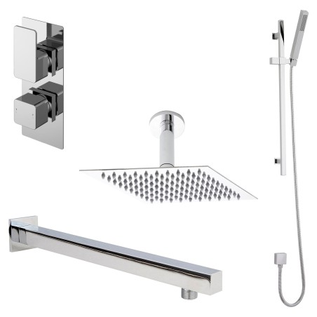 Windon Chrome Shower Pack - Twin Thermostatic Valve, Wall Mounted Fixed Shower Head and Slider Rail Kit