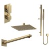 Windon Brushed Brass Shower Pack - Twin Thermostatic Valve, Wall Mounted Fixed Shower Head and Slider Rail Kit