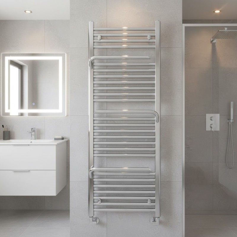 500mm (w) x 1200mm (h) Veno Chrome Designer Towel Rail - closeup