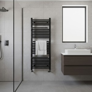 500mm (w) x 1200mm (h) Veno Matt Black Designer Towel Rail