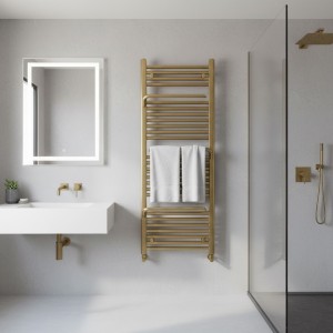 500mm (w) x 1200mm (h) Veno Brushed Brass Designer Towel Rail