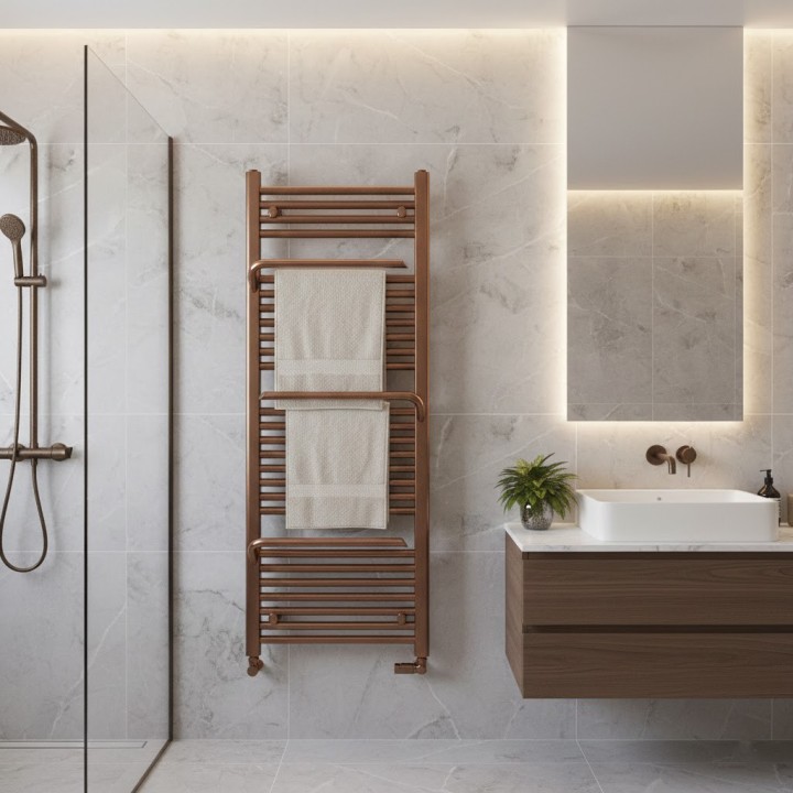 500mm (w) x 1200mm (h) Veno Brushed Bronze Designer Towel Rail - closeup