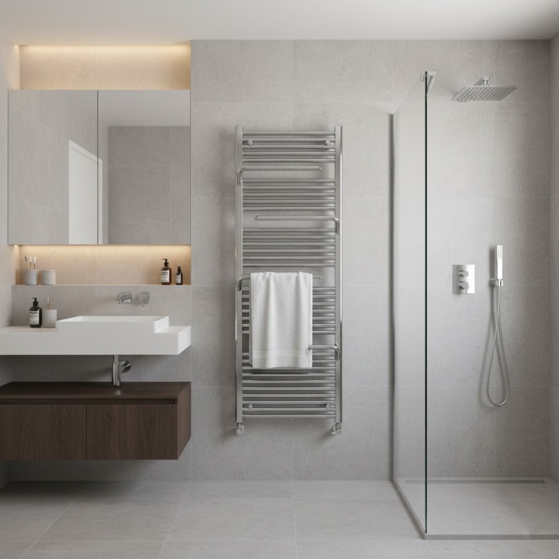 550mm (w) x 1510mm (h) Veno Chrome Designer Towel Rail - closeup