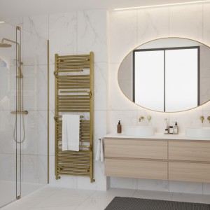 550mm (w) x 1510mm (h) Veno Brushed Brass Designer Towel Rail