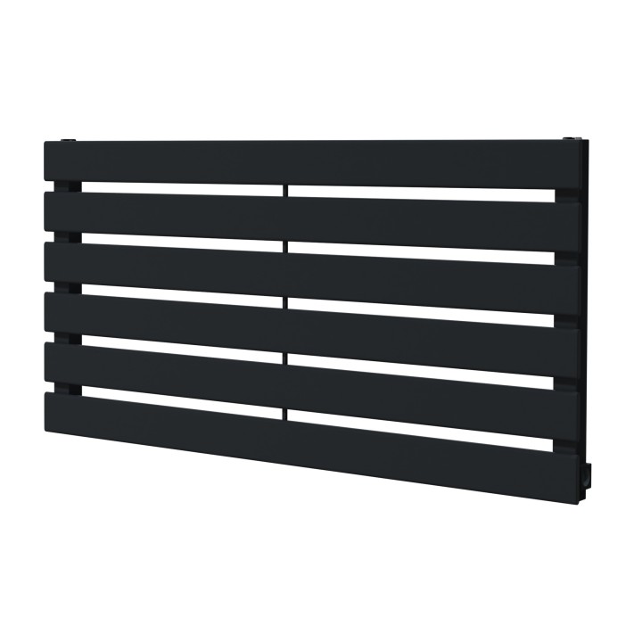 850mm (w) x 440mm (h) "Corwen" Black Flat Panel Horizontal Radiator (6 Sections)