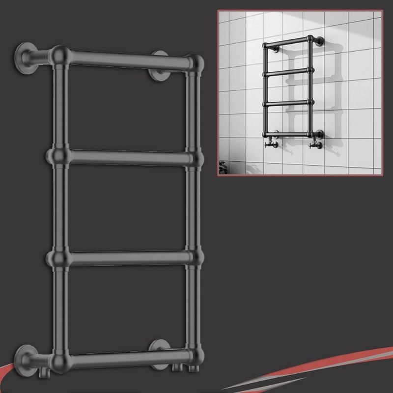 500mm (w) x 750mm (h) Harley Brushed Gunmetal Traditional Wall Mounted Towel Rail Radiator