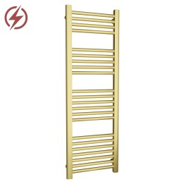 400mm (w) x 1200mm (h) Electric Straight Brushed Brass Towel Rail (Single Heat Or Thermostatic Option)