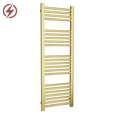 400mm (w) x 1200mm (h) Electric Straight Brushed Brass Towel Rail (Single Heat Or Thermostatic Option)