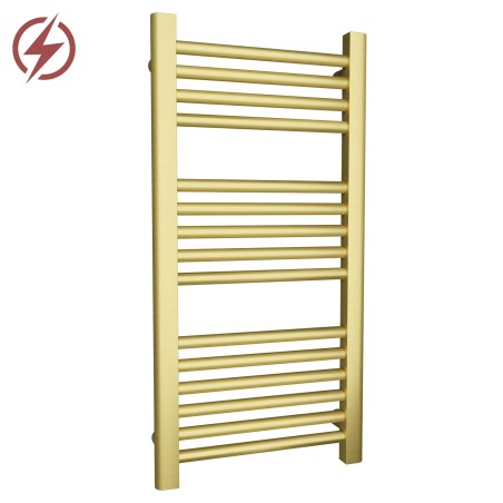 400mm (w) x 800mm (h) Electric Straight Brushed Brass Towel Rail (Single Heat Or Thermostatic Option)