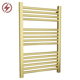 500mm (w) x 800mm (h) Electric Straight Brushed Brass Towel Rail (Single Heat Or Thermostatic Option)
