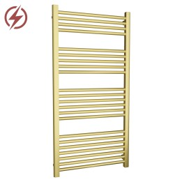 600mm (w) x 1200mm (h) Electric Straight Brushed Brass Towel Rail (Single Heat Or Thermostatic Option)