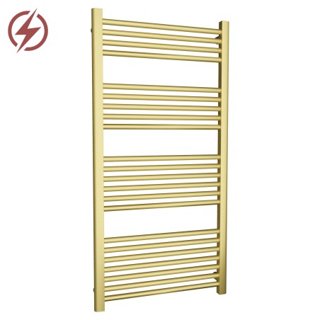 600mm (w) x 1200mm (h) Electric Straight Brushed Brass Towel Rail (Single Heat Or Thermostatic Option)