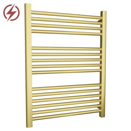 600mm (w) x 800mm (h) Electric Straight Brushed Brass Towel Rail (Single Heat Or Thermostatic Option)