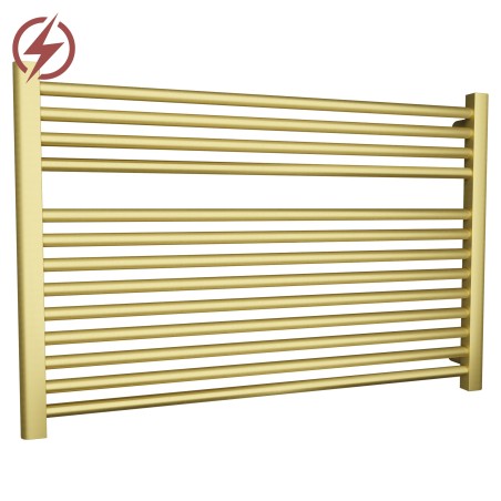 900mm (w) x 600mm (h) Electric Straight Brushed Brass Towel Rail (Single Heat Or Thermostatic Option)