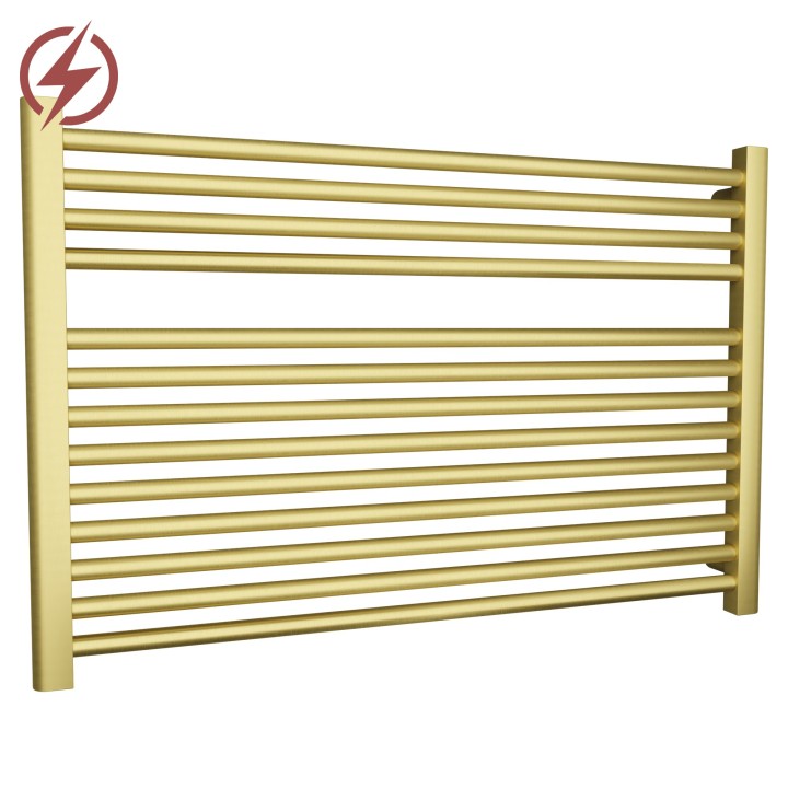 900mm (w) x 600mm (h) Electric Straight Brushed Brass Towel Rail (Single Heat Or Thermostatic Option)