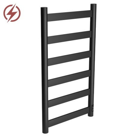 400mm (w) x 700mm (h) Strata Matt Black Stainless Steel Flat Bar Dry Electric Towel Rail (In-Built Controller)