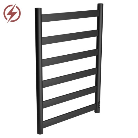 500mm (w) x 700mm (h) Strata Matt Black Stainless Steel Flat Bar Dry Electric Towel Rail (In-Built Controller)