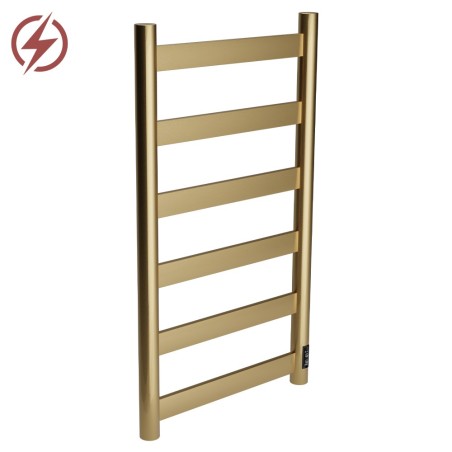 400mm (w) x 700mm (h) Strata Brushed Brass Stainless Steel Flat Bar Dry Electric Towel Rail (In-Built Controller)