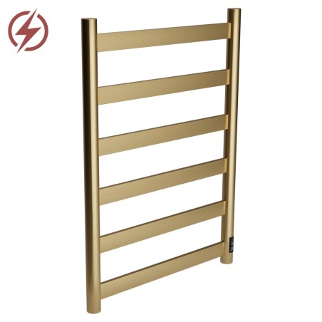 500mm (w) x 700mm (h) Strata Brushed Brass Stainless Steel Flat Bar Dry Electric Towel Rail (In-Built Controller)