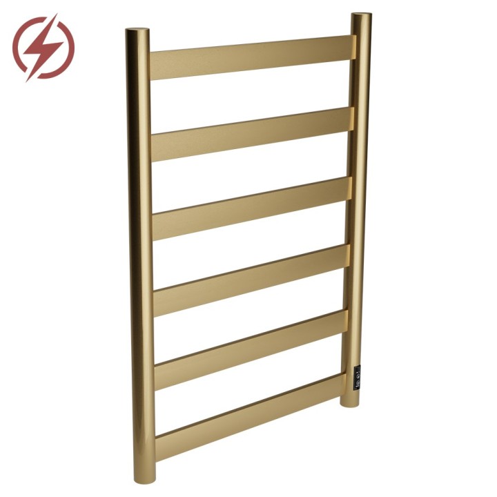 500mm (w) x 700mm (h) Strata Brushed Brass Stainless Steel Flat Bar Dry Electric Towel Rail (In-Built Controller)