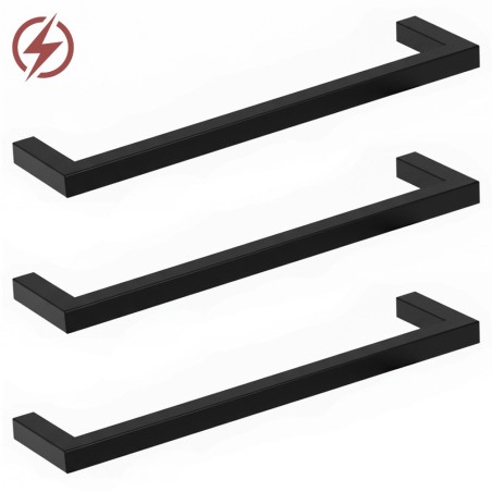 550mm(w) Square Matt Black Stainless Steel Heated Electric Towel Bars (Pack of 3)
