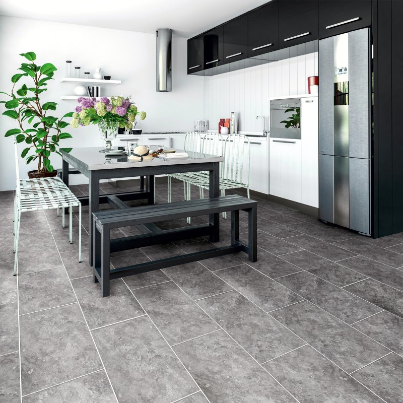 Luvanto Silver Slate - Click Plus Stone Luxury Vinyl Flooring - 305mm x 610mm - Insitu