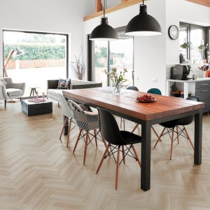 Luvanto Latte Oak - Premium Click Plus Herringbone Luxury Vinyl Flooring - 126mm x 630mm