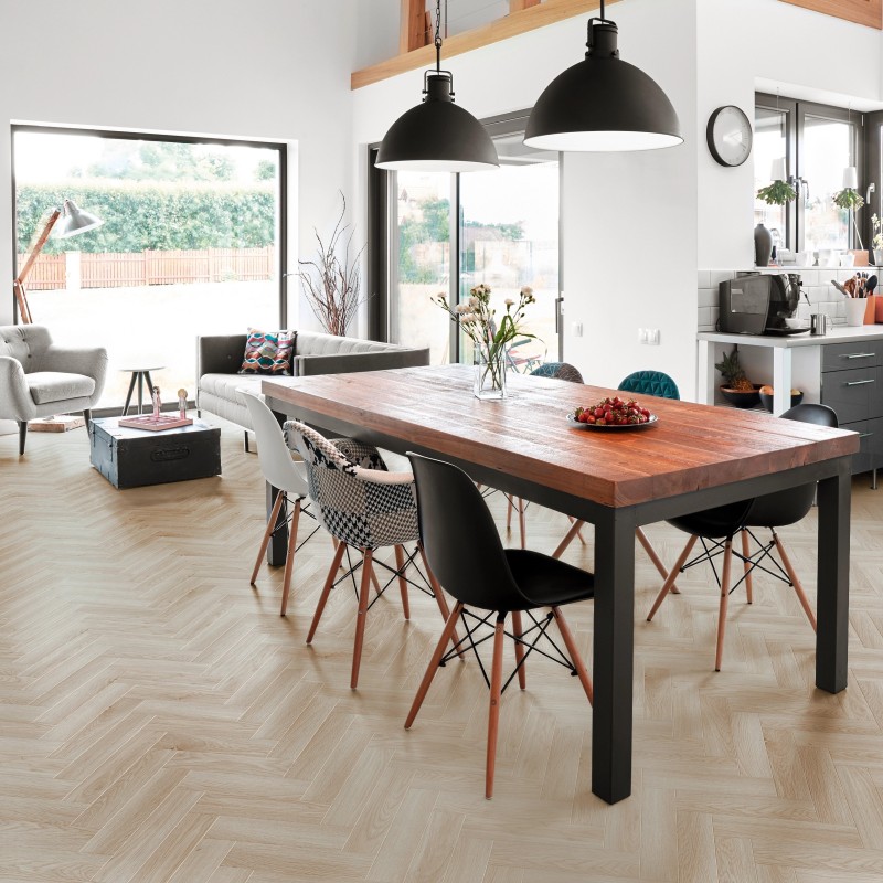 Luvanto Latte Oak - Premium Click Plus Herringbone Luxury Vinyl Flooring - 126mm x 630mm - Insitu