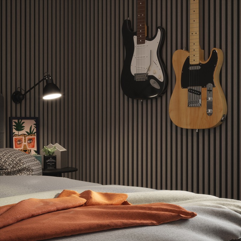Tuscan Misty Grey Acoustic Slat Wall Panel - 2400mm x 608mm - Single - Insitu