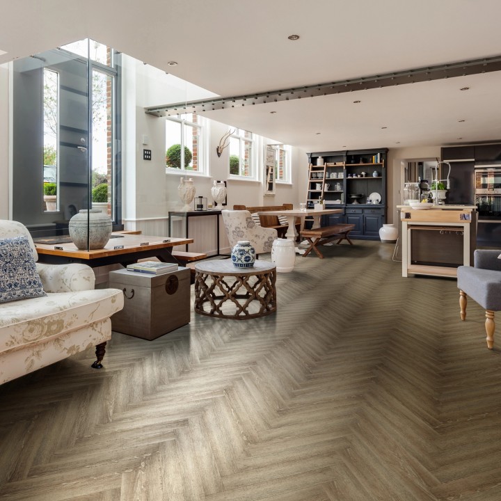 Luvanto Reclaimed Oak - Click Plus Herringbone Luxury Vinyl Flooring - 126mm x 630mm - Insitu