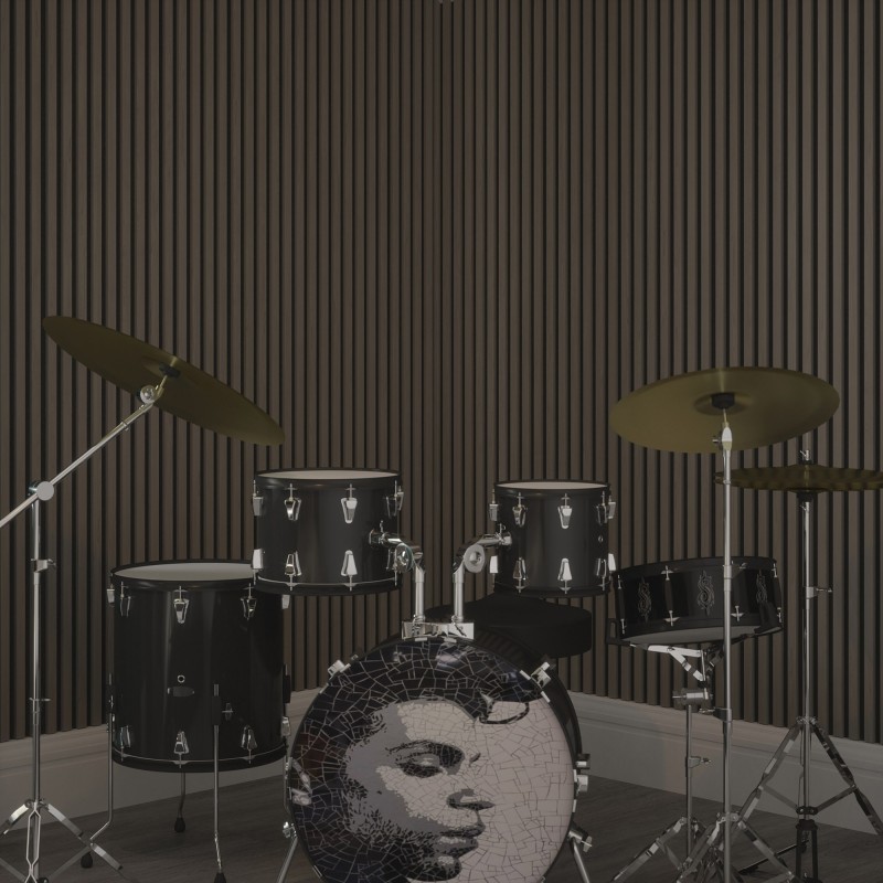 Tuscan Smoked Grey Acoustic Slat Wall Panel - 2400mm x 608mm - Insitu
