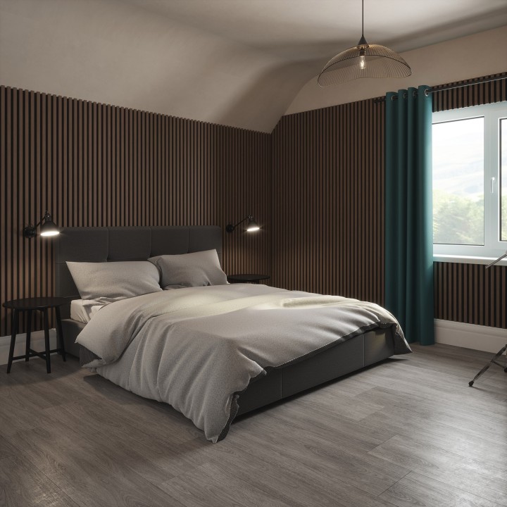 Tuscan Walnut Acoustic Slat Wall Panel - 2400mm x 608mm - Single