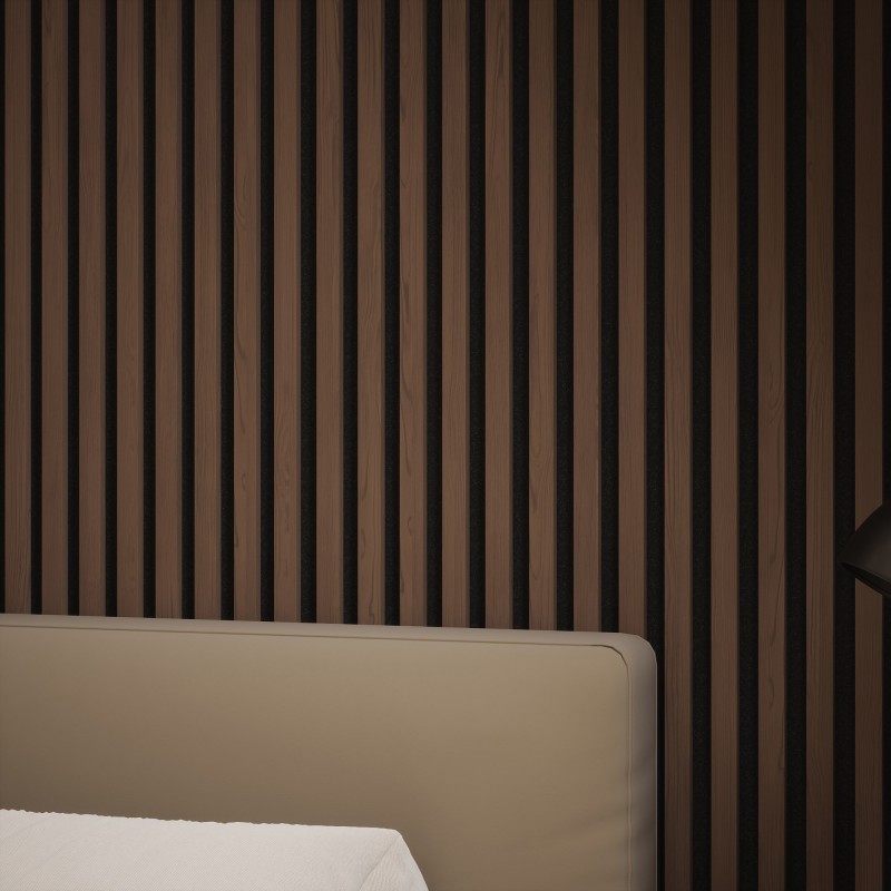 Tuscan Walnut Acoustic Slat Wall Panel - 2400mm x 608mm - Single