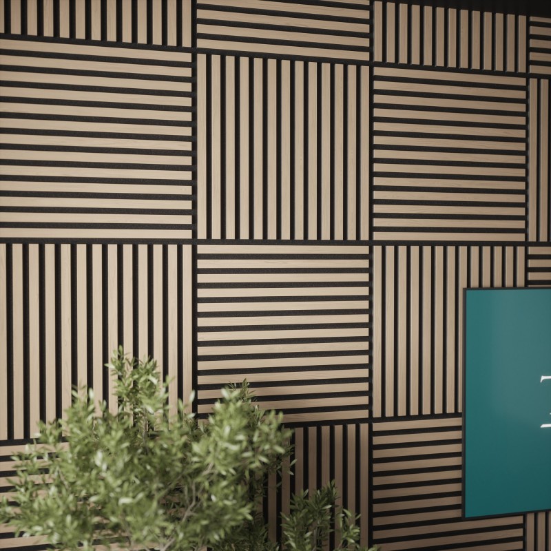 Tuscan Natural Oak Acoustic Slat Wall Tile - 553mm x 553mm - Pack 4