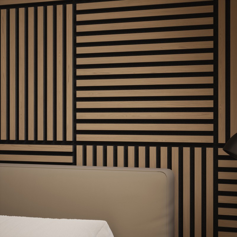 Tuscan Natural Oak Acoustic Slat Wall Tile - 553mm x 553mm - Pack 4