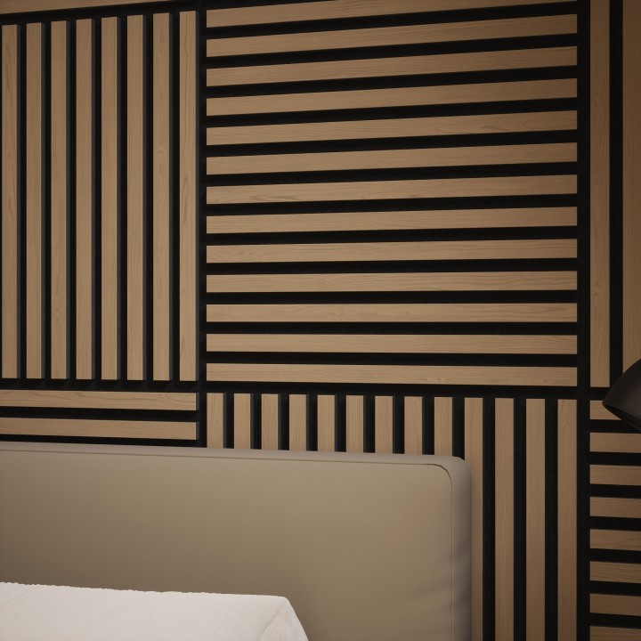 Tuscan Natural Oak Acoustic Slat Wall Tile - 553mm x 553mm - Pack 4