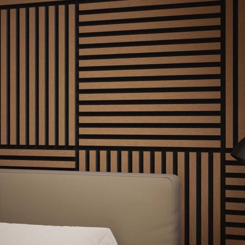 Tuscan Smoked Oak Acoustic Slat Wall Tile - 553mm x 553mm - Pack 4