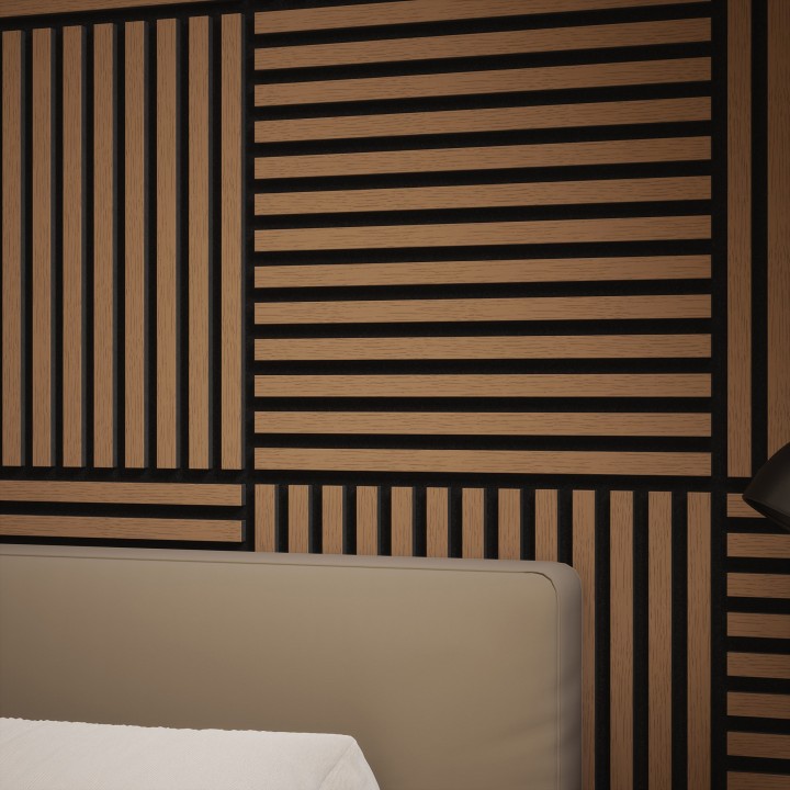 Tuscan Smoked Oak Acoustic Slat Wall Tile - 553mm x 553mm - Pack 4