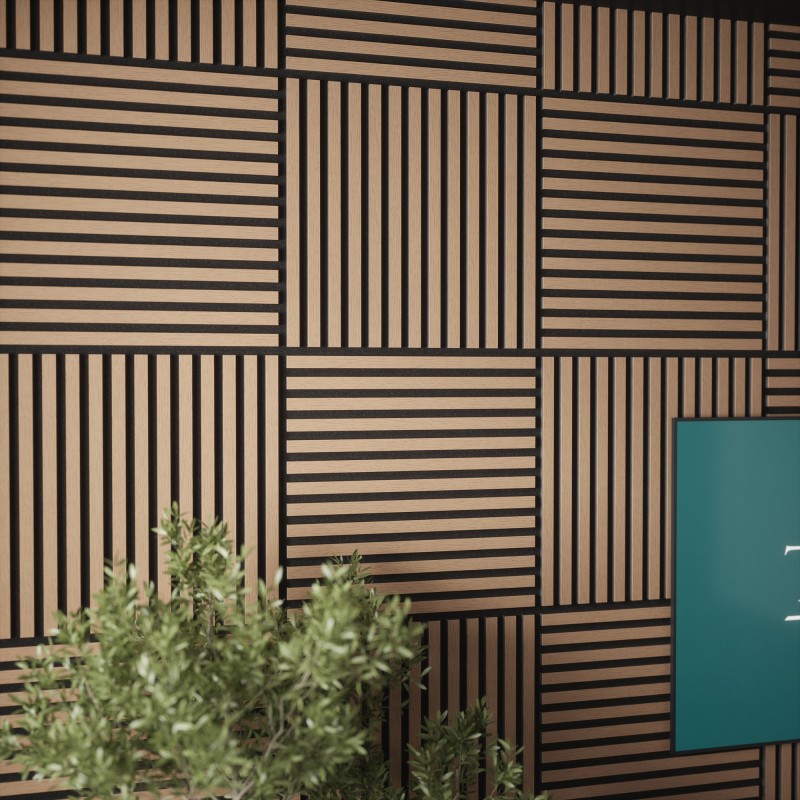 Tuscan Smoked Oak Acoustic Slat Wall Tile - 553mm x 553mm - Pack 4