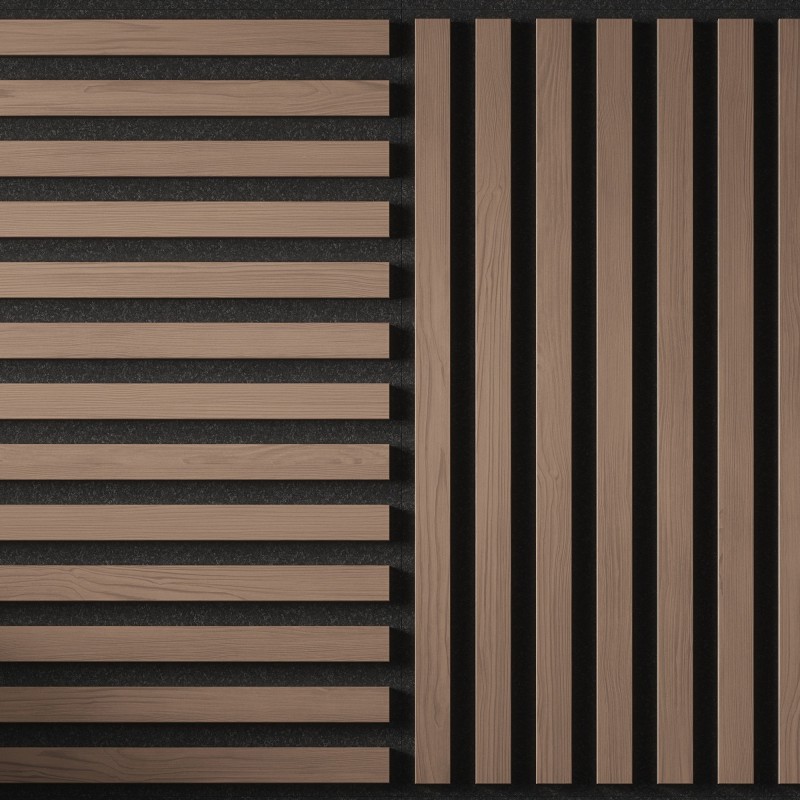 Tuscan Walnut Acoustic Slat Wall Tile - 553mm x 553mm - Close Up
