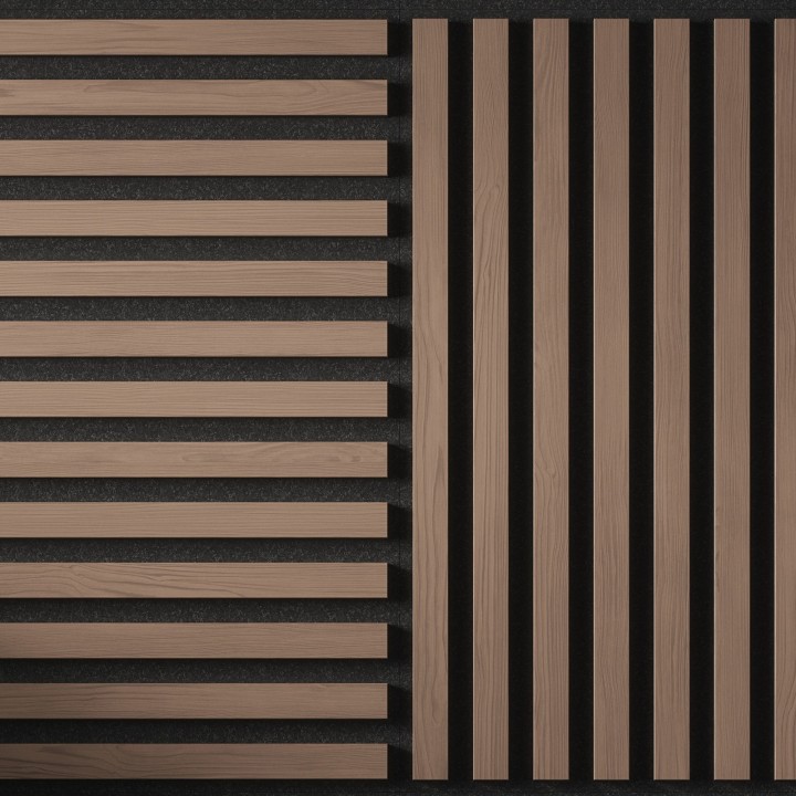 Tuscan Walnut Acoustic Slat Wall Tile - 553mm x 553mm - Close Up