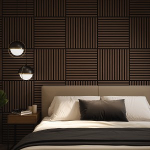 Tuscan Walnut Acoustic Slat Wall Square Tiles - 553mm (w) x 553mm (h) - Pack of 4