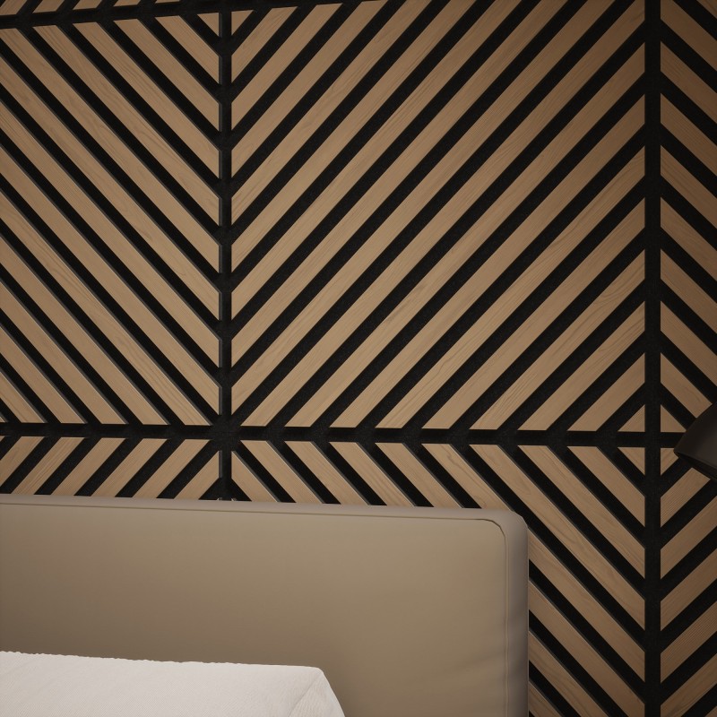 Tuscan Natural Oak Acoustic Slat Wall Chevron Tile - 553mm x 553mm - Pack 4