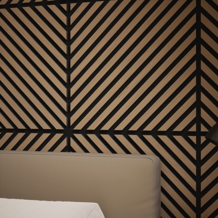Tuscan Natural Oak Acoustic Slat Wall Chevron Tile - 553mm x 553mm - Pack 4
